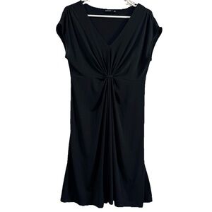 Black Ruched Knit Dress Workwear Winter Minimalist Size M